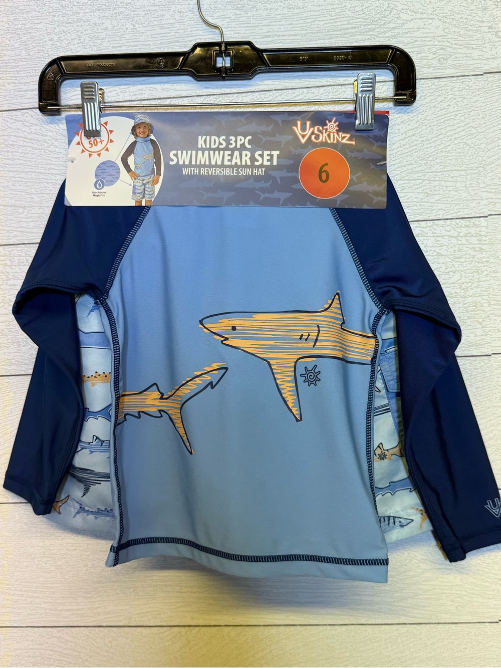 UV Skinz Kids Blue and Navy Shark Rashguard Set boys size 7 NWT